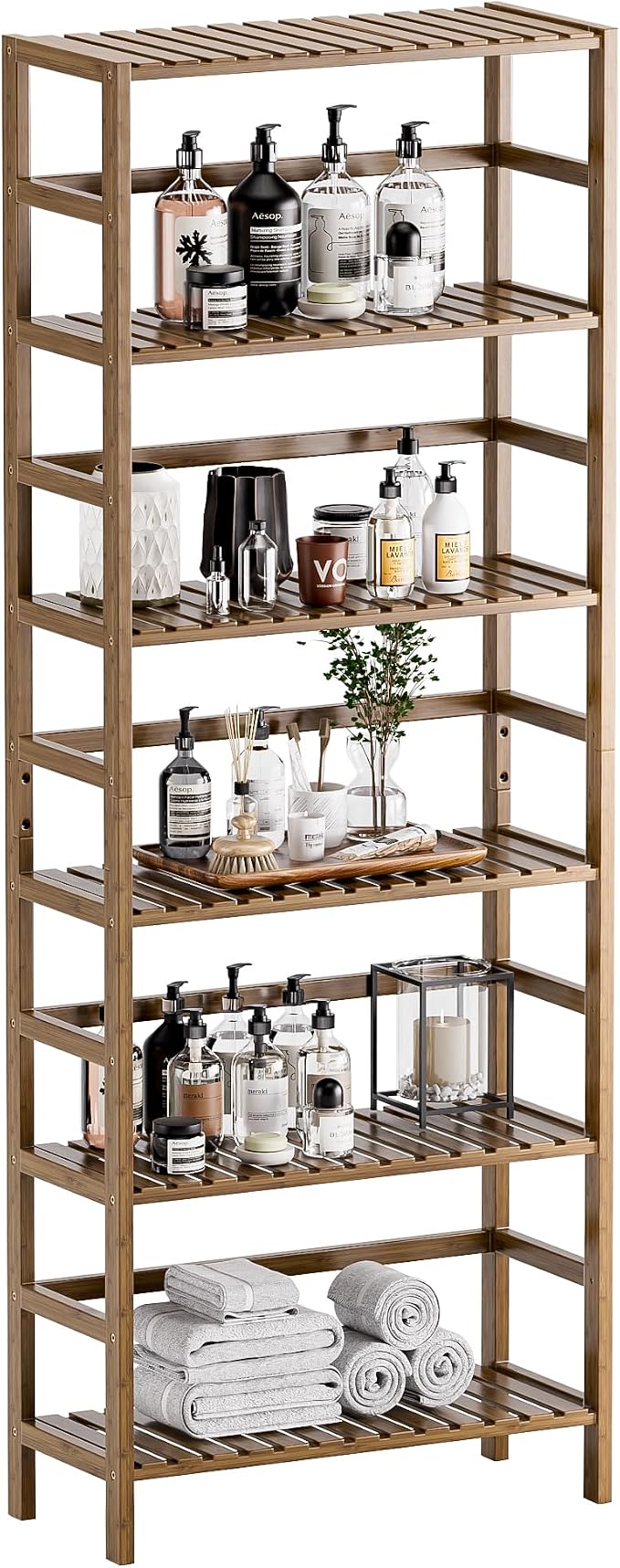 HITNET Bookcase, Bamboo Bookshelf, 6-Tier Adjustable Tall Open Book Shelf by HITNET