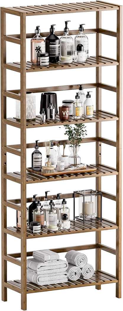 HITNET Bookcase, Bamboo Bookshelf, 6-Tier Adjustable Tall Open Book Shelf by HITNET