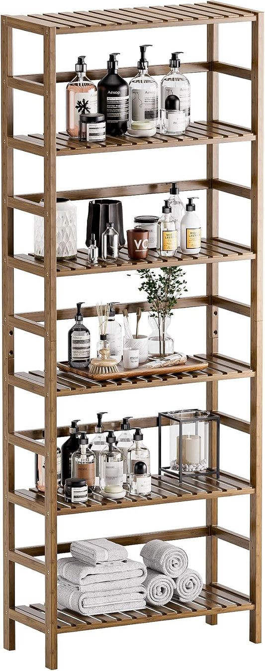 HITNET Bookcase, Bamboo Bookshelf, 6-Tier Adjustable Tall Open Book Shelf by HITNET