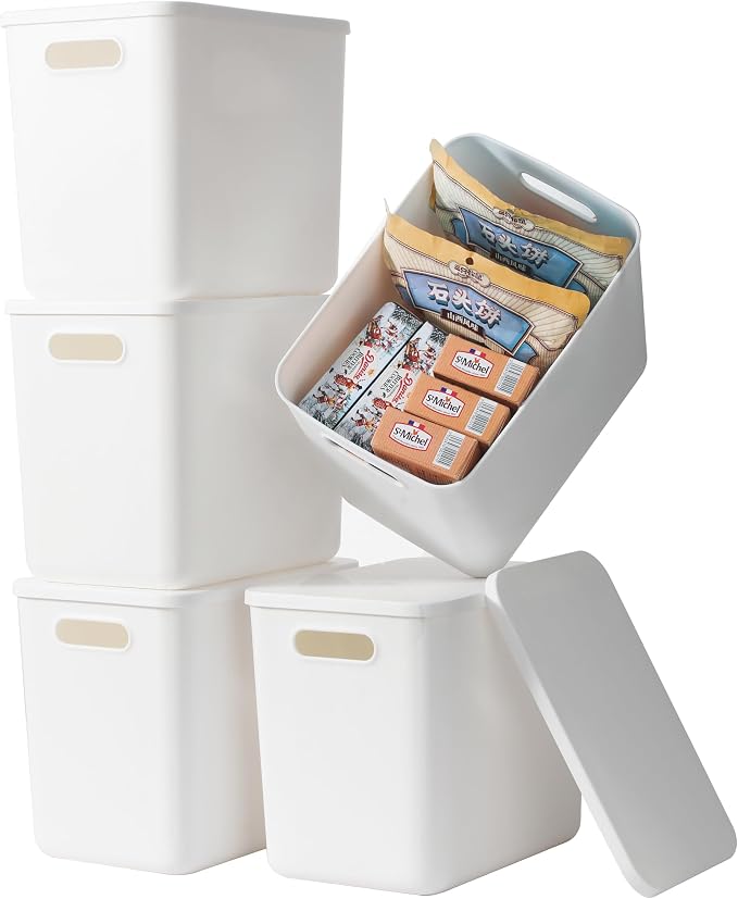 5 pack large plastic White storage bins by Gaoaodeyu