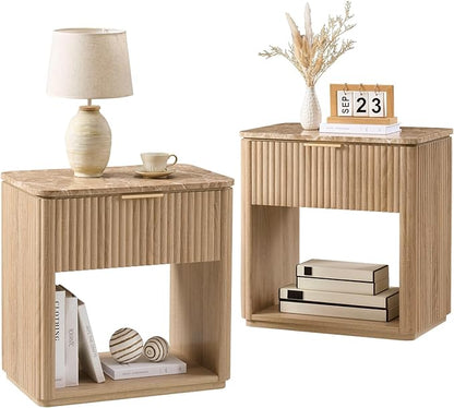 Fluted Nightstand Set of 2, Bedside Table by DelArk