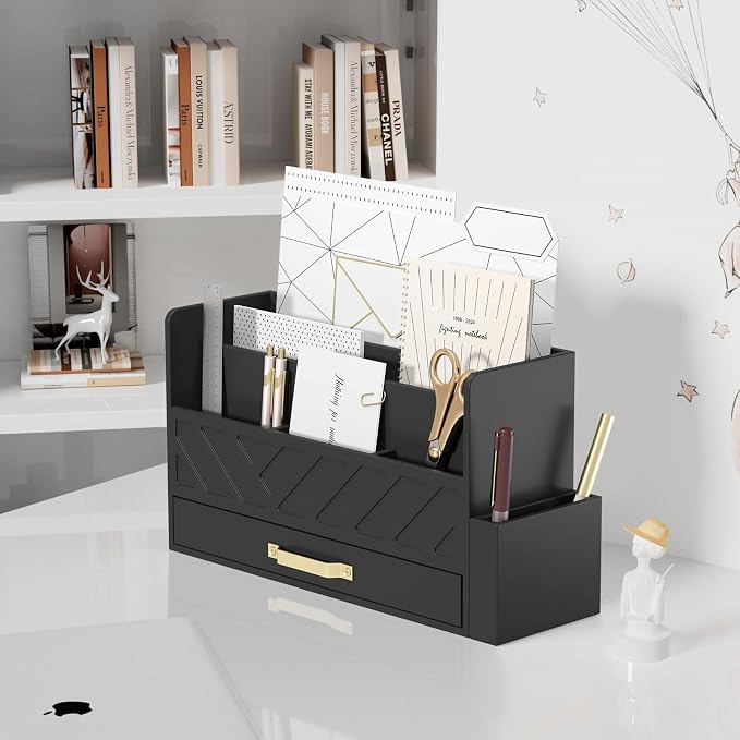 Bamboo Desk Organizer Mail Holder Countertop Wood Desk Drawer Tabletop Storage - Image 3
