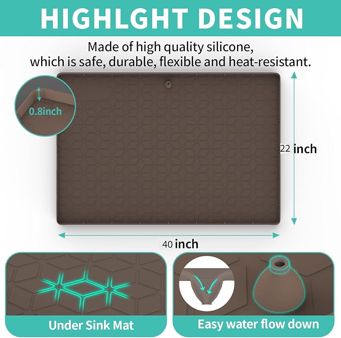 Under Sink Mat for Kitchen, Silicone Waterproof Liner, Flexible Organizer Tray - Image 2