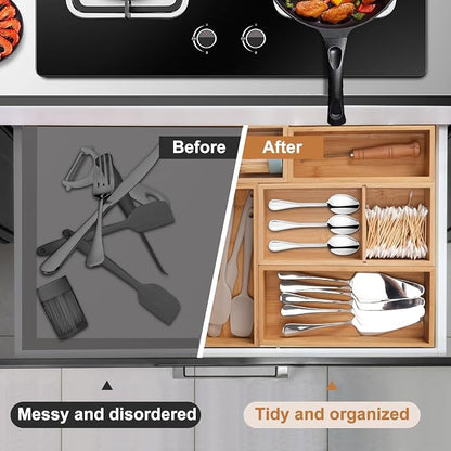 Bamboo Drawer Organizer 5 Pcs for Kitchen Multi-purpose Storage Dividers for - Image 4