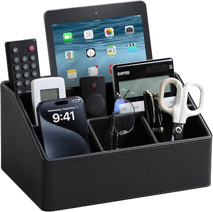 PU Leather Desk Organizer, Luxury Remote Control Holder by MEIBOOCH
