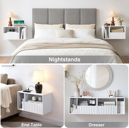 Modern Matte White Fluted Floating Nightstand - Image 4