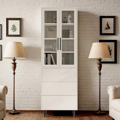 TUSY 70.9“ H Book Shelf with Drawers, 7-Tier Bookcase with Glass Doors by TUSY