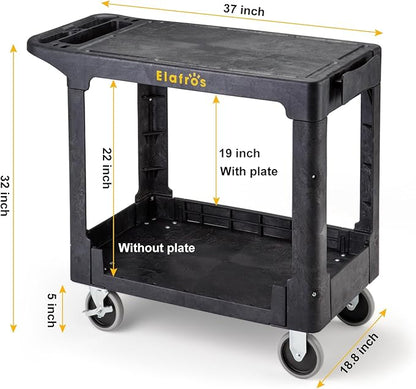 ELAFROS Heavy Duty Plastic Utility Cart Flat top 37 x 18.8 Inch - Image 2