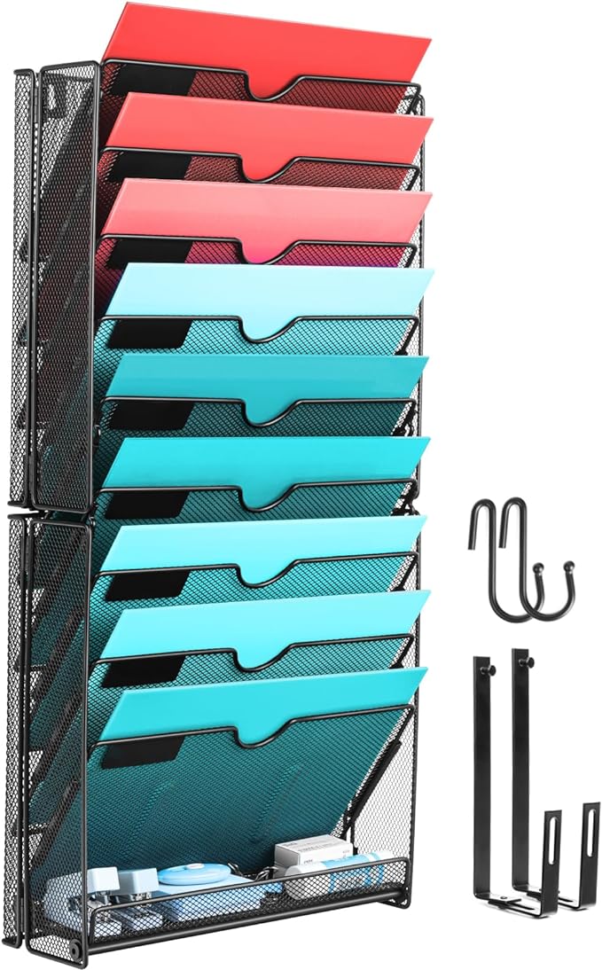 GALASALA Wall File Organizer, 10 Pockets Mesh Hanging File Organizer, Wall by GALASALA