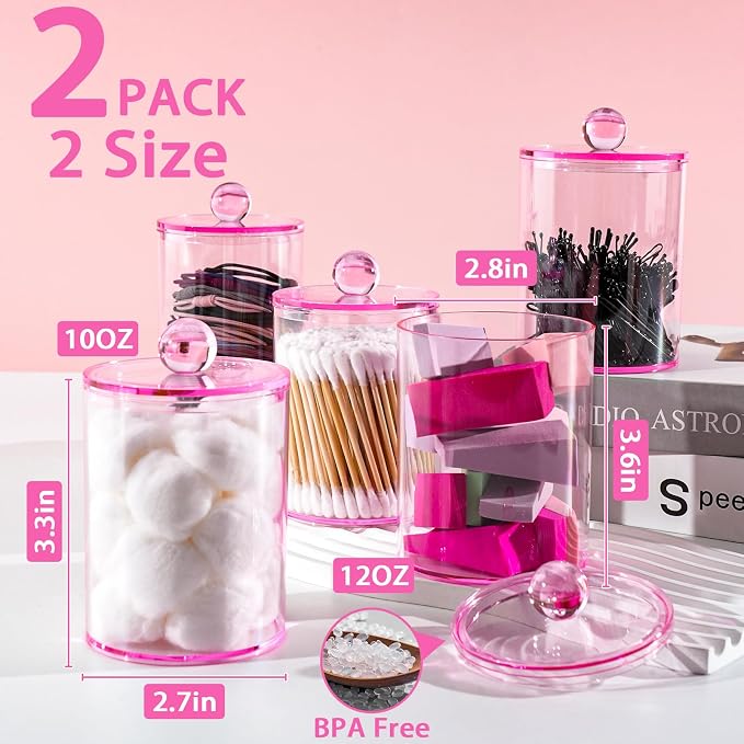 2 Pack Qtip Holder, Canister Apothecary Jar Set, Bathroom Jars - Image 2