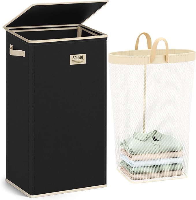 SOLEDI Laundry Hamper with Lid 100L Large & Tall Collapsible Laundry Basket by SOLEDI