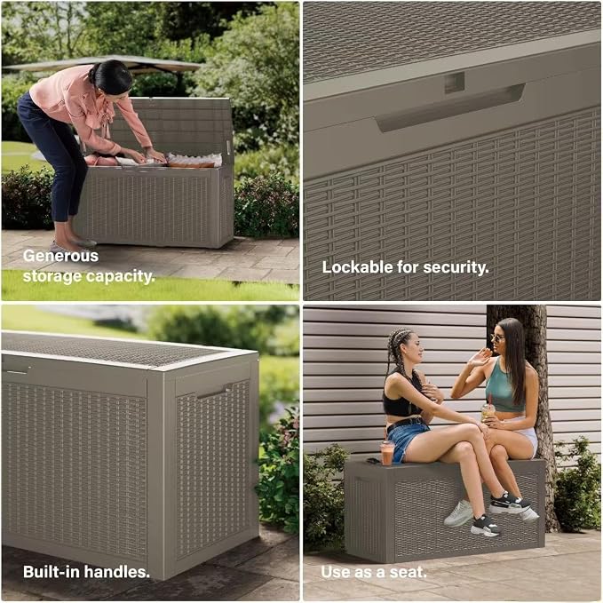 100 Gallon Resin Deck Box, Waterproof Outdoor Storage Bin - Image 7