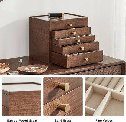 CHOSIN Black Walnut Wooden Jewelry Box Women large 5 Level Drawer Organizer Box - Image 3