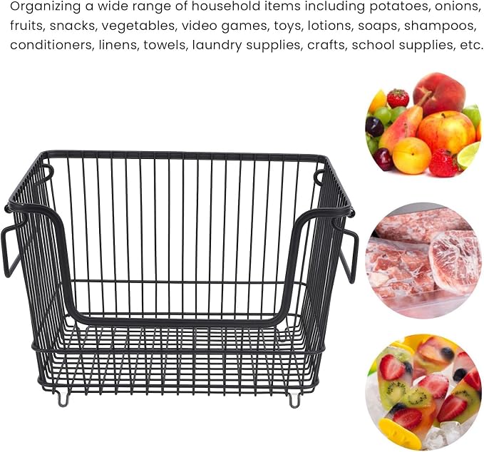 Tyenaza Freezer Organizer Bin Keep Tidy Metal Stackable Fruits Meat Wire Basket - Image 4