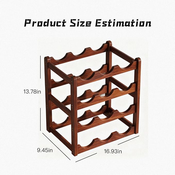 Wine Rack Freestanding Floor, Bamboo Wine Racks Cabinet Shelf 4-Tier 16 Bottles - Image 2