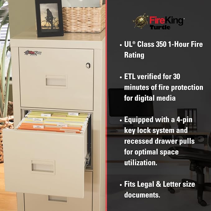 FireKing Turtle Vertical 4 Drawer Legal and Letter Fire Safe File Cabinet - Image 7