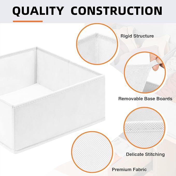 Criusia Drawer Organizer Clothes 6 Pack White- Dresser Organizer Bins - Image 6