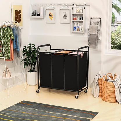 180L Laundry Sorter 3 Section, Rolling Laundry Basket - Image 7
