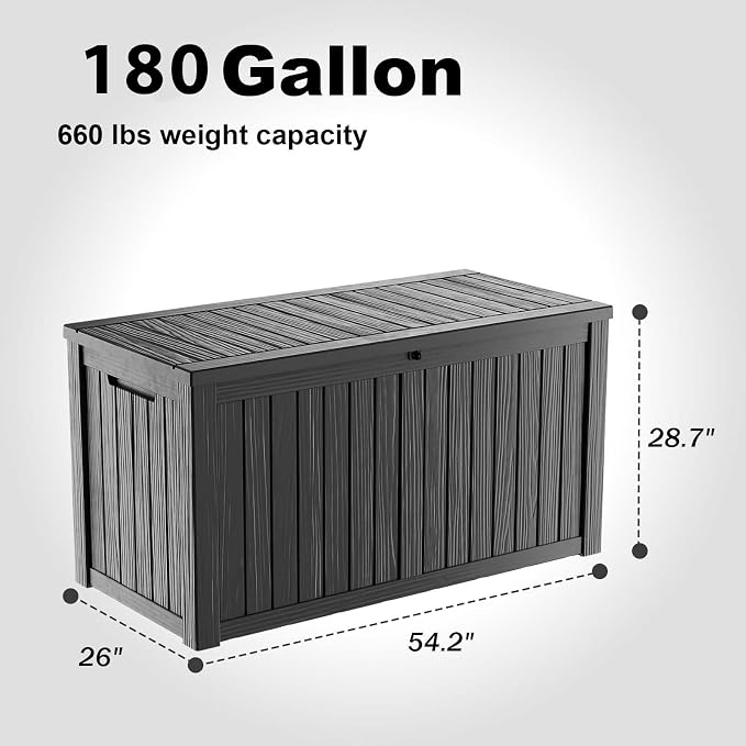 180 Gallon Large Deck Box, Resin Outdoor Storage Box - Image 4