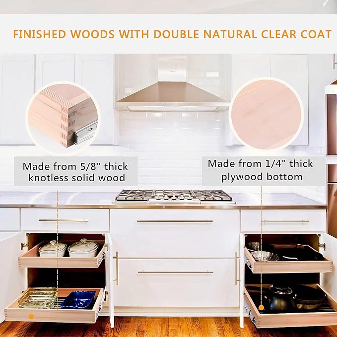 32''W x 21''D x 3''H Pull Out Cabinet Drawer Soft Close Slide Out Wood Organizer - Image 7