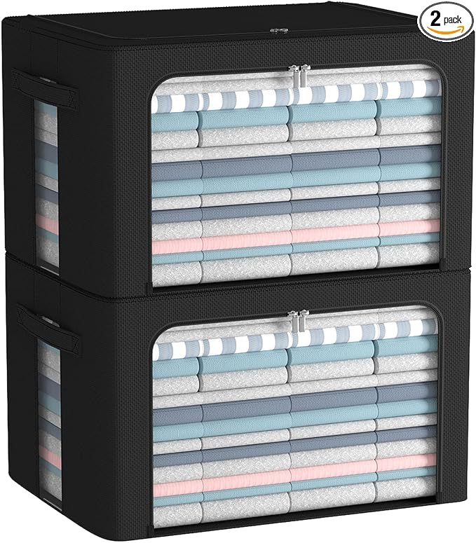 FHSQX 2 Pack Clothes Storage Bins Foldable Metal Frame Storage Box Linen Fabric by FHSQX