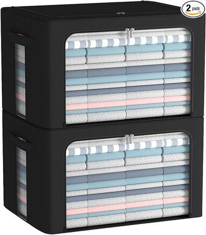 FHSQX 2 Pack Clothes Storage Bins Foldable Metal Frame Storage Box Linen Fabric by FHSQX