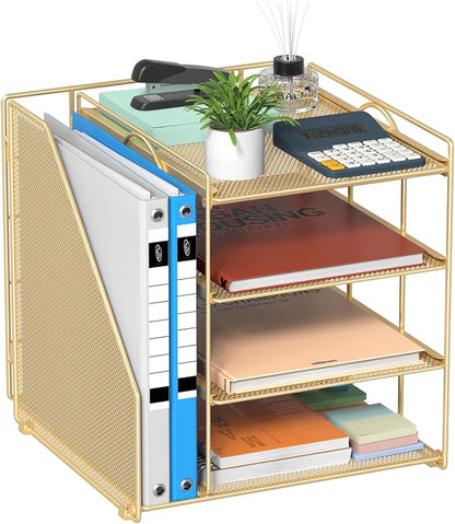 Gold Desk Organizer, 4-Tier Metal Paper Organizer by HOME
