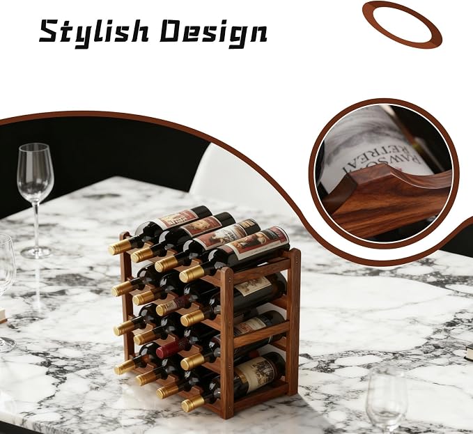 Wine Rack Freestanding Floor, Bamboo Wine Racks Cabinet Shelf 4-Tier 16 Bottles - Image 5