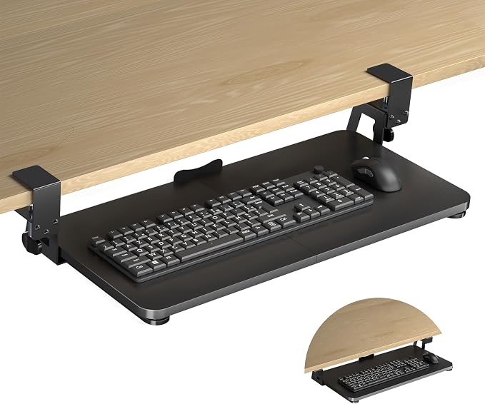 Keyboard Tray Under Desk Large C-Clamp 25.6” x 11.8” Slide-Out Platform by XINLEI