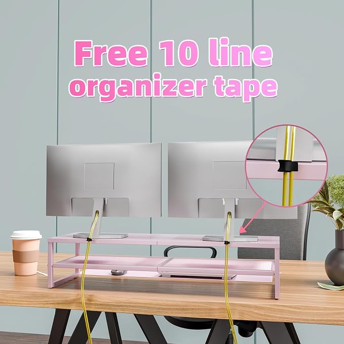 Simple Trending 2 Tier Metal Dual Monitor Stand Riser, Computer Office Desktop - Image 5