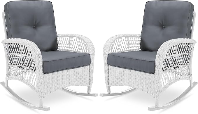 VIVIJASON 2 Piece Patio Wicker Rattan Rocker Chair, Outdoor Rattan Rocker Chair by VIVIJASON