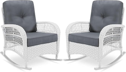 VIVIJASON 2 Piece Patio Wicker Rattan Rocker Chair, Outdoor Rattan Rocker Chair by VIVIJASON