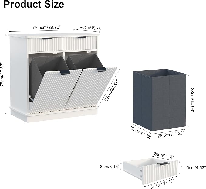 White Double Tilt Out Laundry Hamper Cabinet Laundry Basket Cabinet Hidden - Image 2