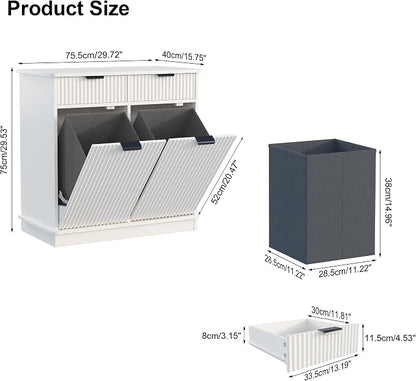 White Double Tilt Out Laundry Hamper Cabinet Laundry Basket Cabinet Hidden - Image 2