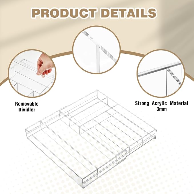 1 Pcs Acrylic Drawer Organizer 9'' up to 18'' x 15'' x 2'' Expandable Drawer - Image 3