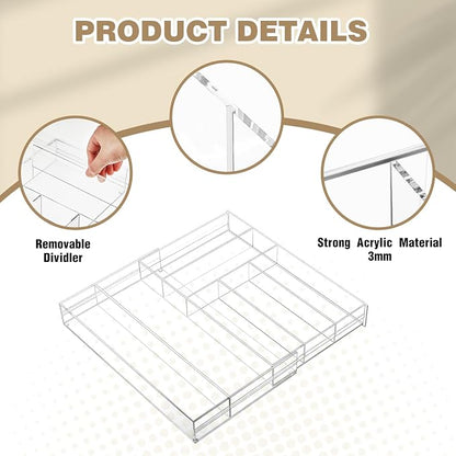 2 Pcs Acrylic Drawer Organizer 9'' up to 18'' x 15'' x 2'' Expandable Drawer - Image 3