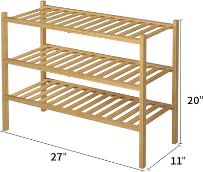 3 Tier Bamboo Shoe Rack for Closet Free Standing Wood Shoe Shelf Storage - Image 3