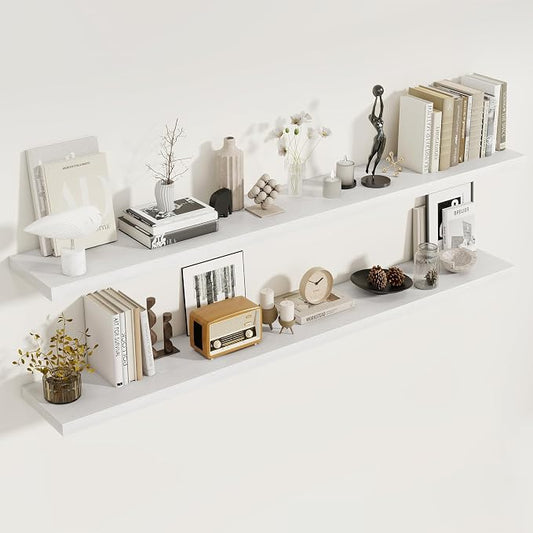 72 Inch Floating Shelves 2 Pack, 8 Inch Deep Floating Shelf Wall Mounted by FunMemories