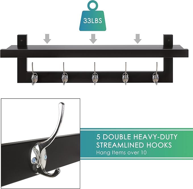 SMIBUY Coat Hooks with Shelf Wall-Mounted, 29.2 Inch Entryway Coat Rack - Image 6