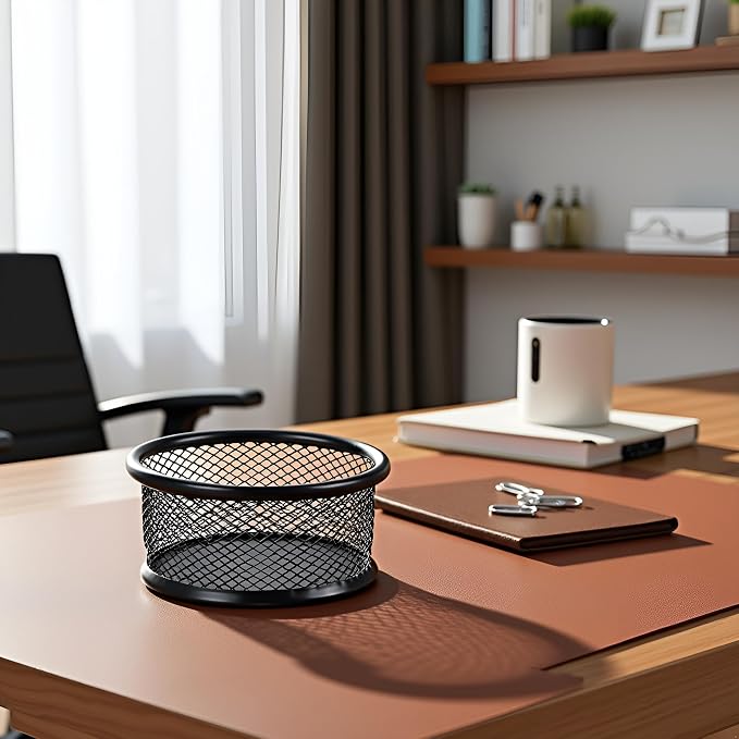 2Pcs Black Minimalist Metal Paper Clip Holder Mesh Paperclip Bowl Binder Clip - Image 6