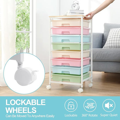 Rolling Storage Cart with Drawers, Utility Cart With 8 Drawers and Wooden - Image 4