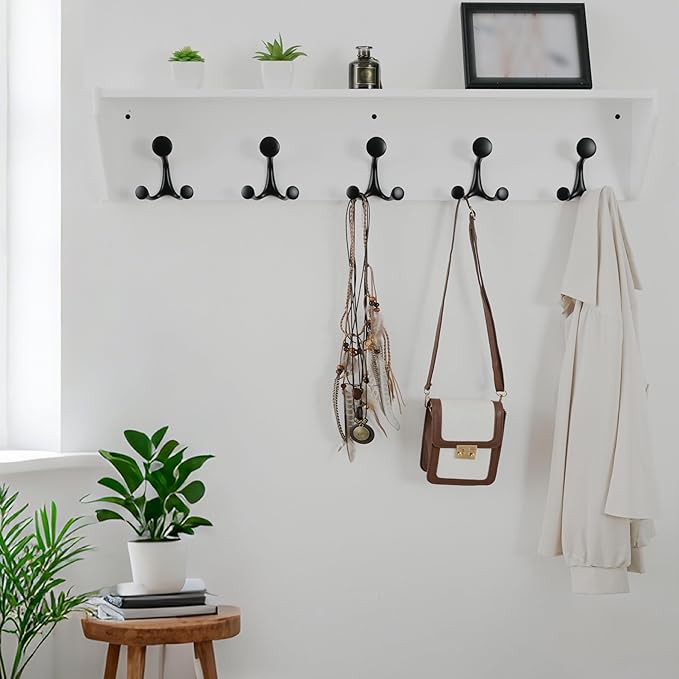 WEBI Wall Shelf with Hooks Underneath, 35” Long Wall Mounted Coat Rack with - Image 2