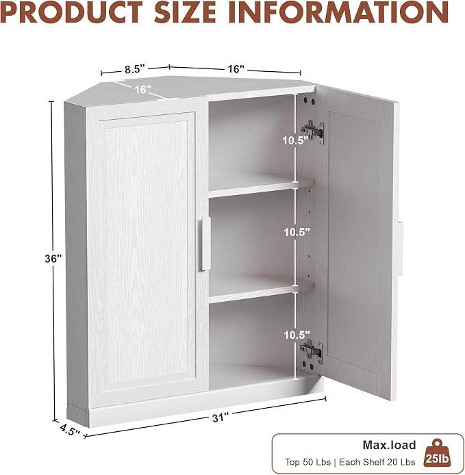 Casaphoria Farmhouse Corner Cabinet, Wooden Corner Storage Cabinet - Image 2