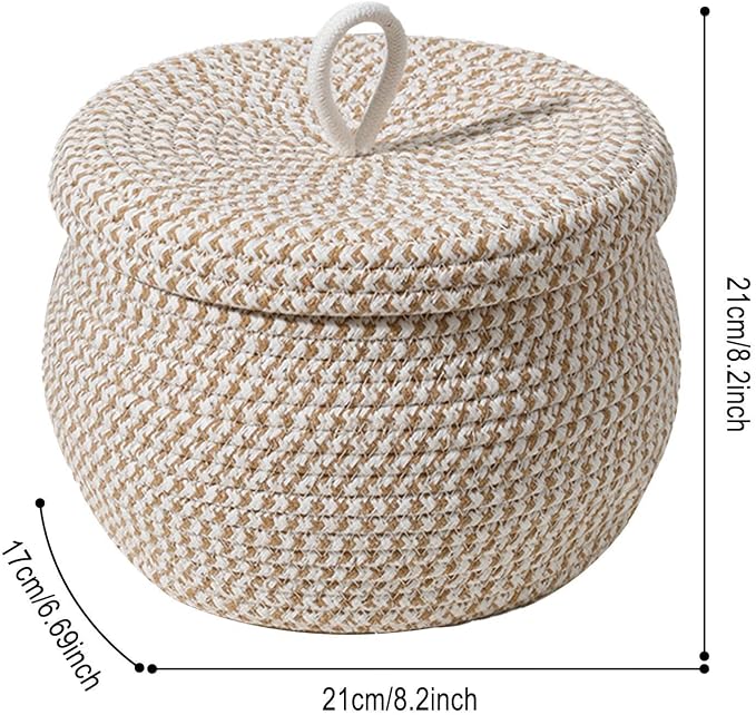 Rope Basket – Straw Woven 21x21x17cm | Round Cotton Rope Storage Basket - Image 6
