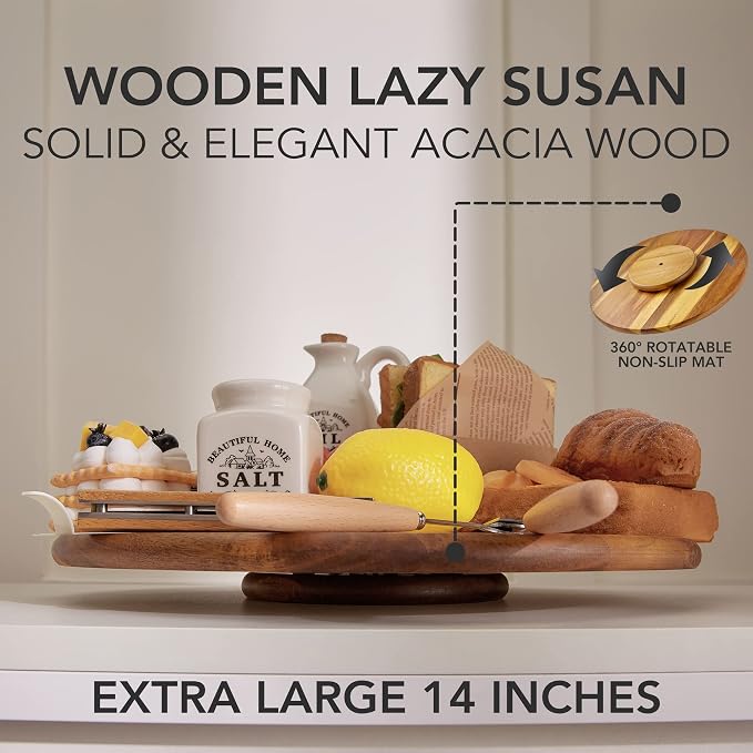 Acacia Wood Lazy Susan, Wood Turntable Tray Cabinet Organizer - Image 4
