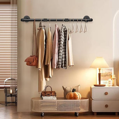 Industrial Iron Pipe Clothes Hanging Bar DIY Wall-Mounted Garment Rack Heavy - Image 5