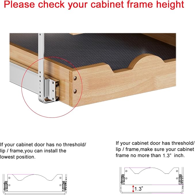 DINDON 3 Tier Pull Out Cabinet Organizer 11” W X21” D Slide Out Wood Drawer - Image 6