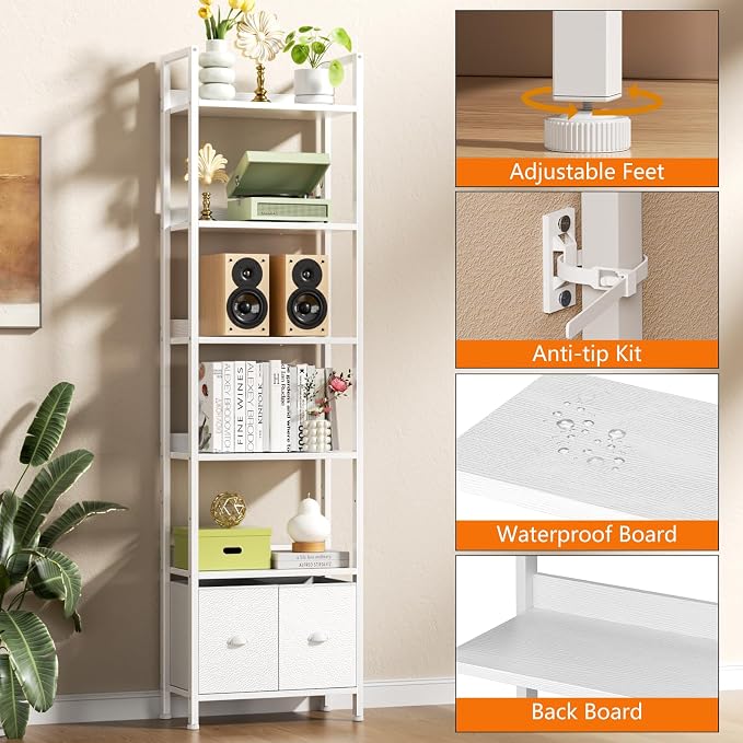 Furologee White 6 Tier Bookshelf - Image 4