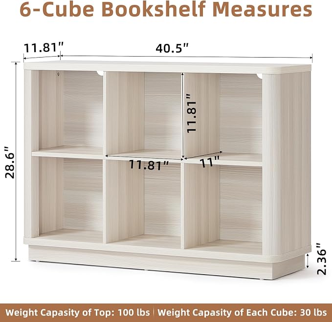 6 Cube Bookcase, Wood Floor Standing 2-Tier Bookshelf - Image 3