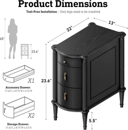 STO'SENSE Nightstand w/Charging Station & 3 Drawers, Pre-Assembled, Vintage - Image 2